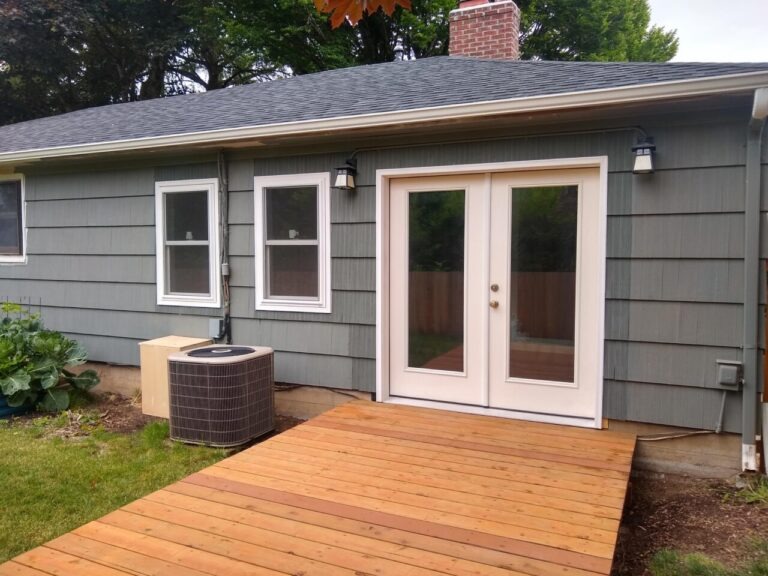 French doors installed into garage conversion